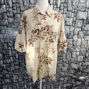 Caribbean Large 100% silk button. Down Short Sleeve shirt